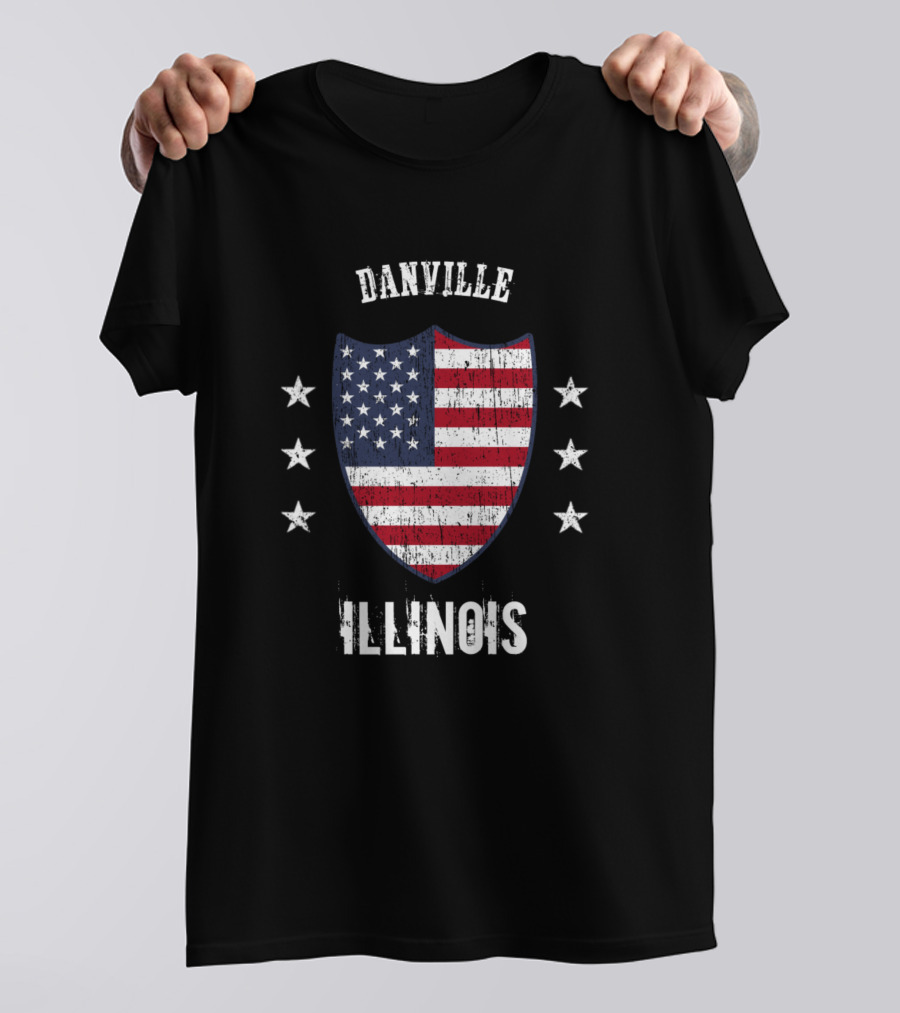 Danville Illinois American Flag Shield Six Stars T-Shirt