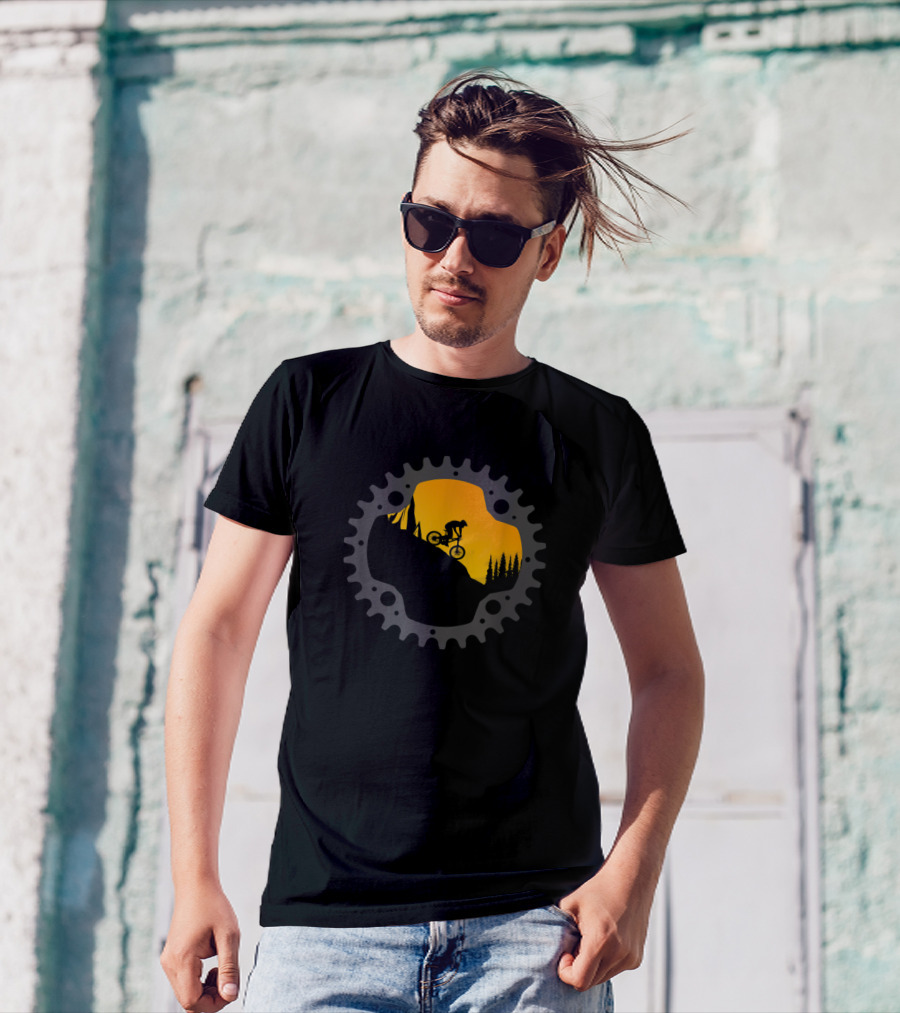Downhill Mtb Mountain Bike Gear Sprocket Sunset T-Shirt