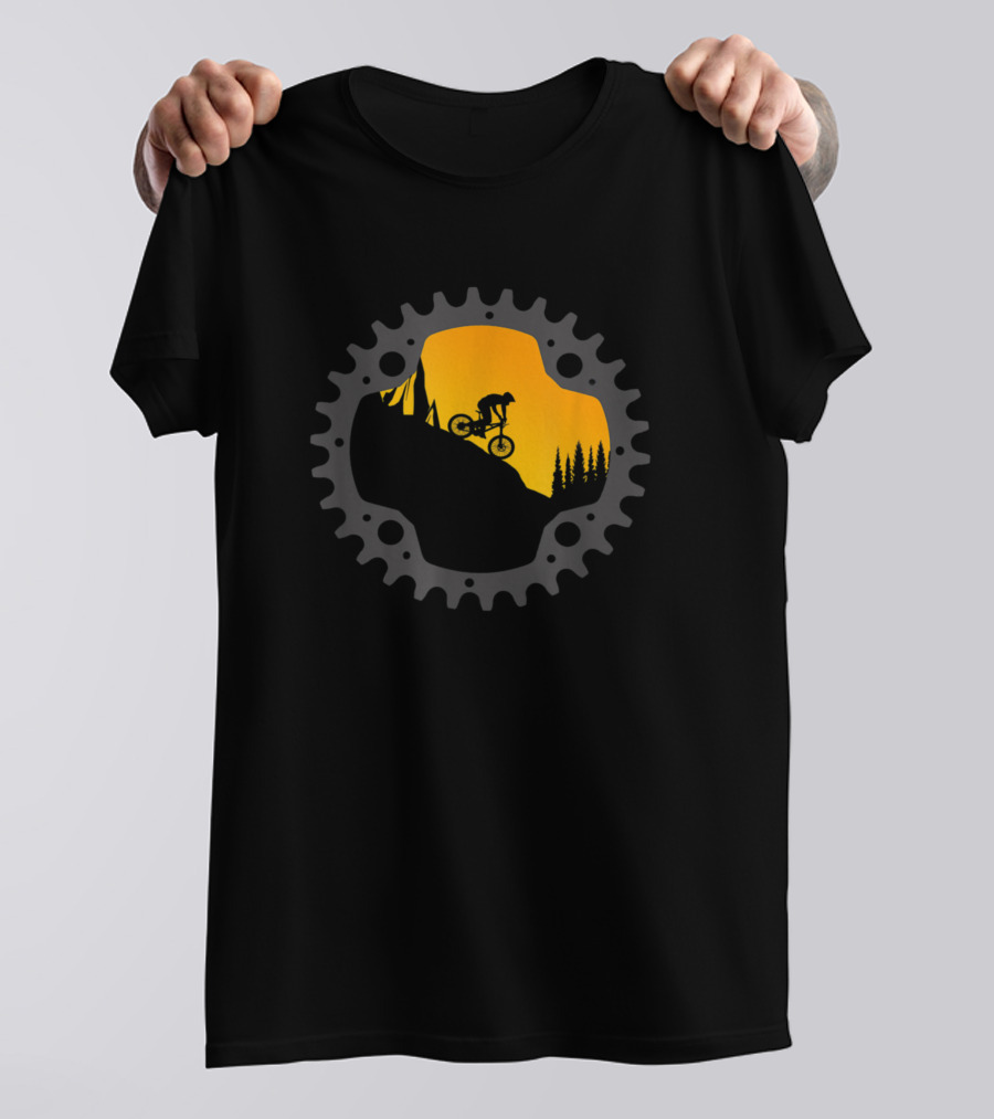 Downhill Mtb Mountain Bike Gear Sprocket Sunset T-Shirt