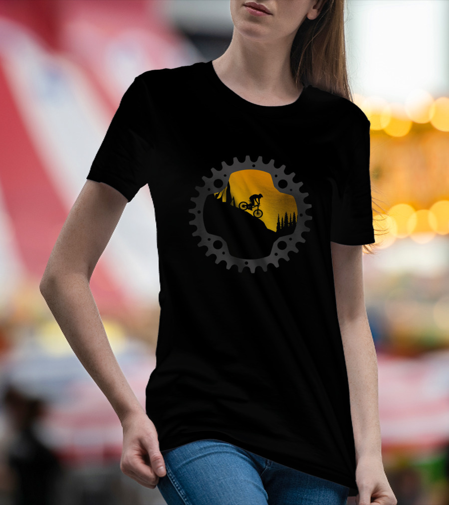 Downhill Mtb Mountain Bike Gear Sprocket Sunset T-Shirt