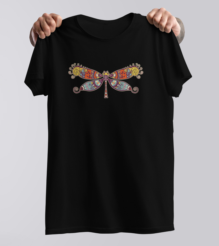 Dragonfly Womens Colorful Retro Dr Vibrant Bohemian T-Shirt
