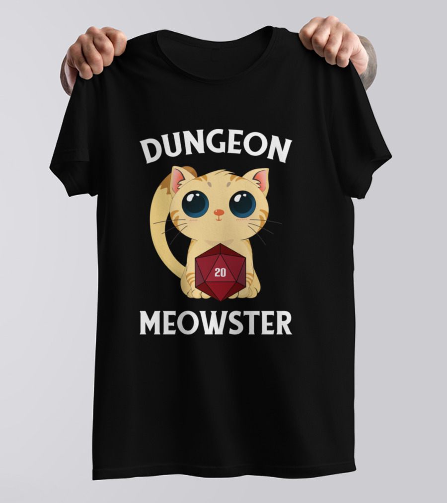 Dungeon Meowster Funny Nerdy Cat With D20 RPG Fantasy T-Shirt