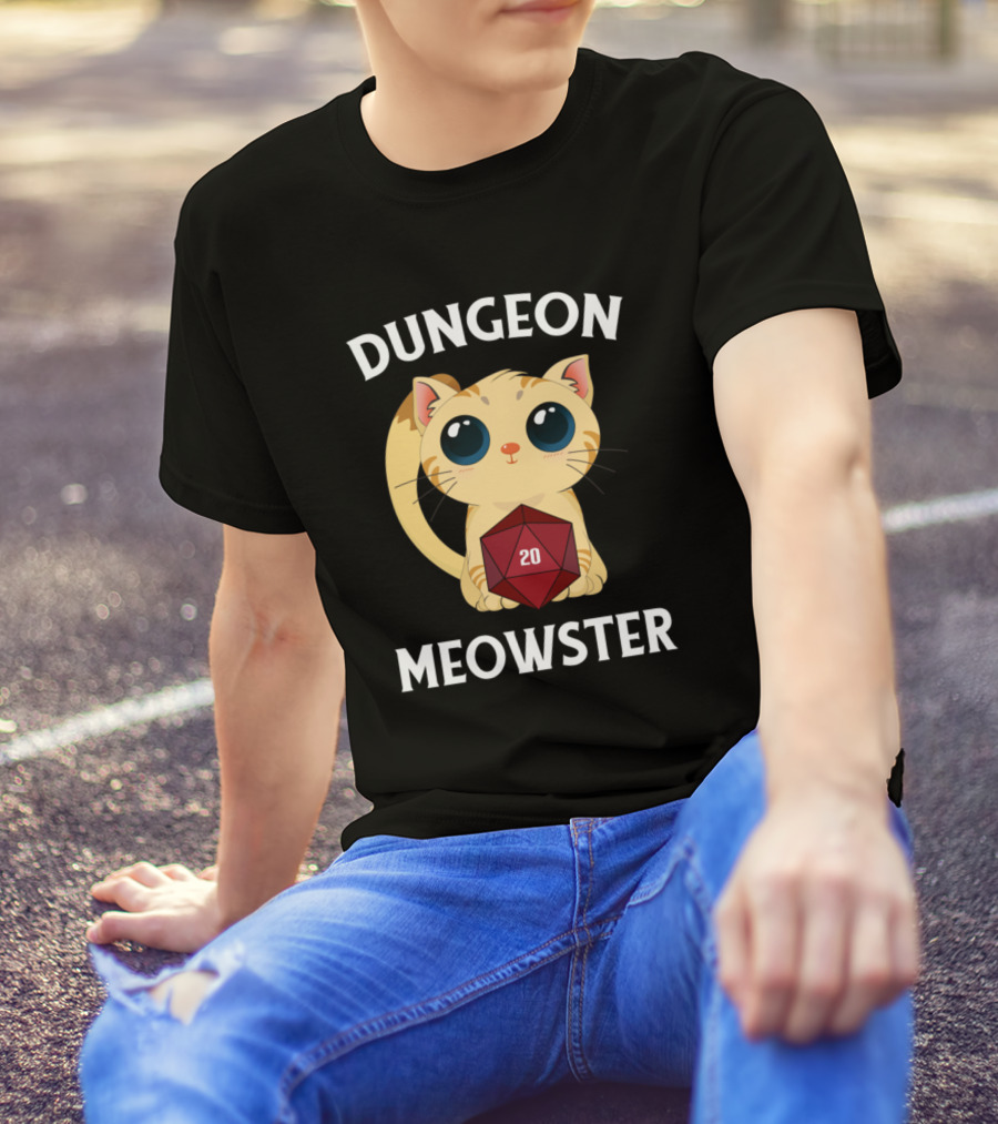 Dungeon Meowster Funny Nerdy Cat With D20 RPG Fantasy T-Shirt