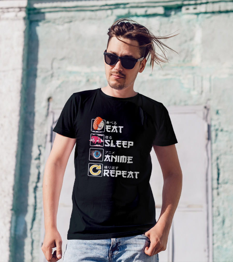 Eat Sleep Anime Repeat Manga Japanese Icons T-Shirt