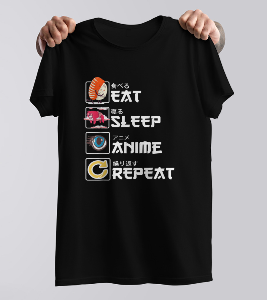 Eat Sleep Anime Repeat Manga Japanese Icons T-Shirt
