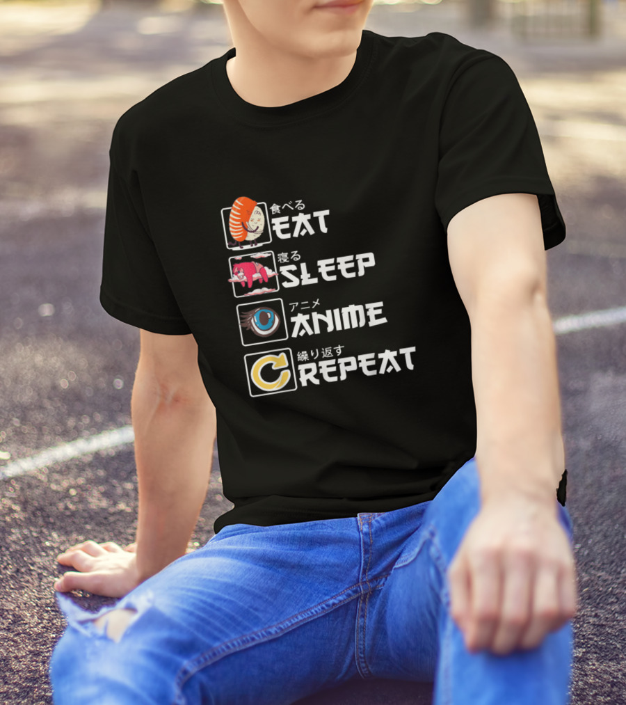 Eat Sleep Anime Repeat Manga Japanese Icons T-Shirt
