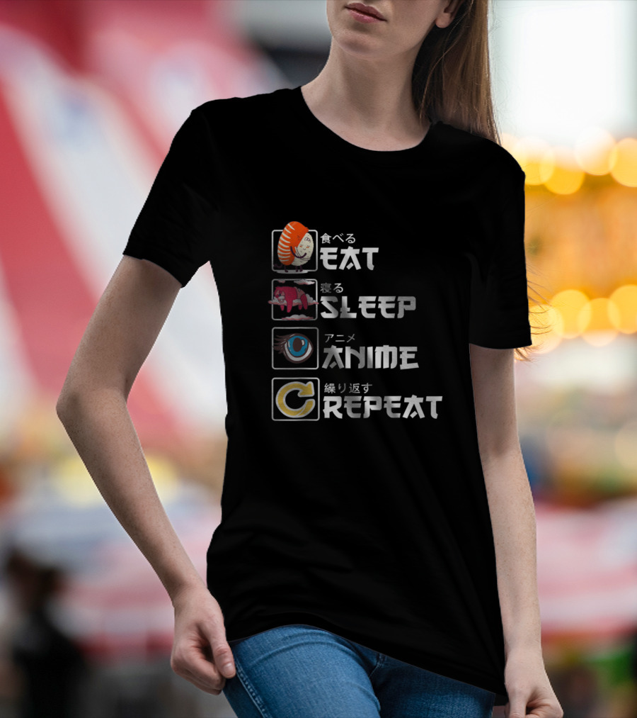 Eat Sleep Anime Repeat Manga Japanese Icons T-Shirt