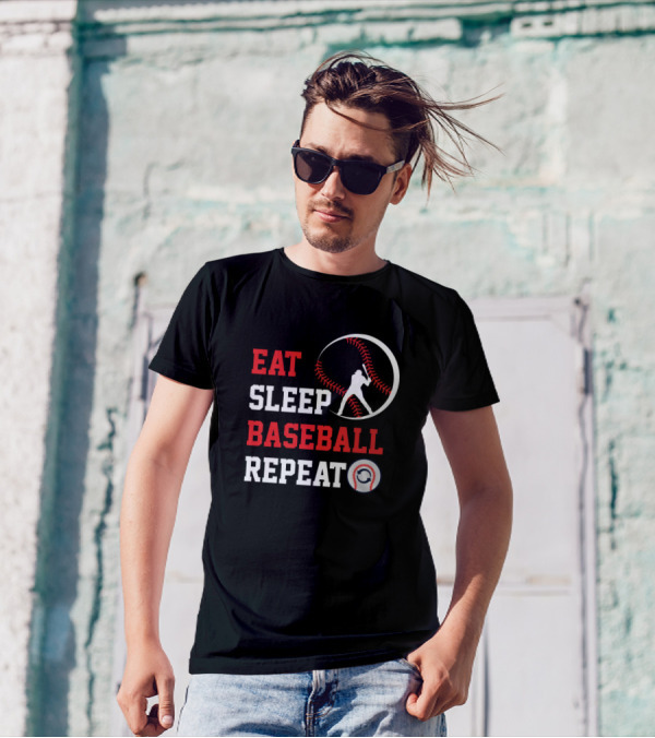 Eat Sleep Baseball Repeat Baseball Player Silhouette With Stitching Elements T-Shirt