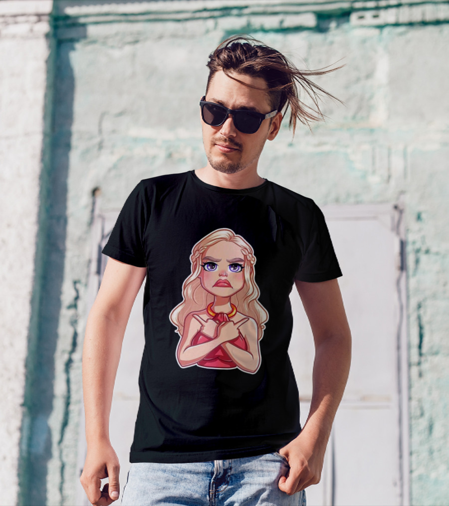 Fak Queen Beautiful Blonde Character Red Dress Crossed Fingers T-Shirt