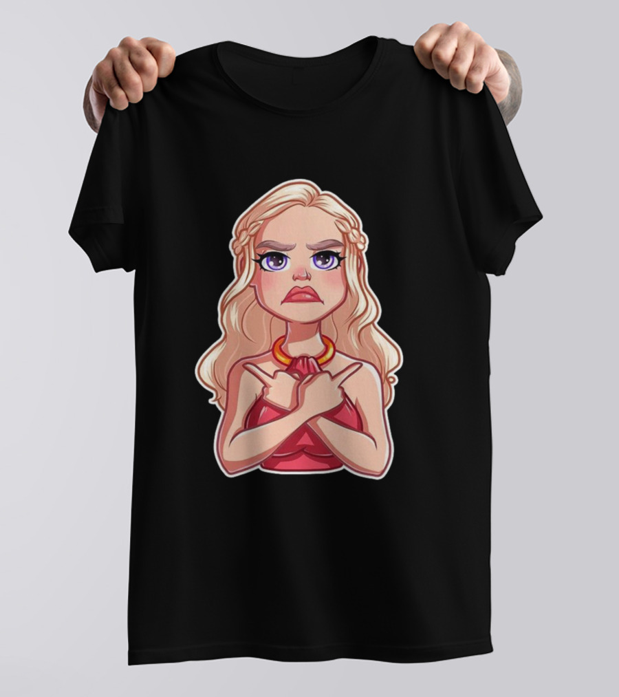 Fak Queen Beautiful Blonde Character Red Dress Crossed Fingers T-Shirt