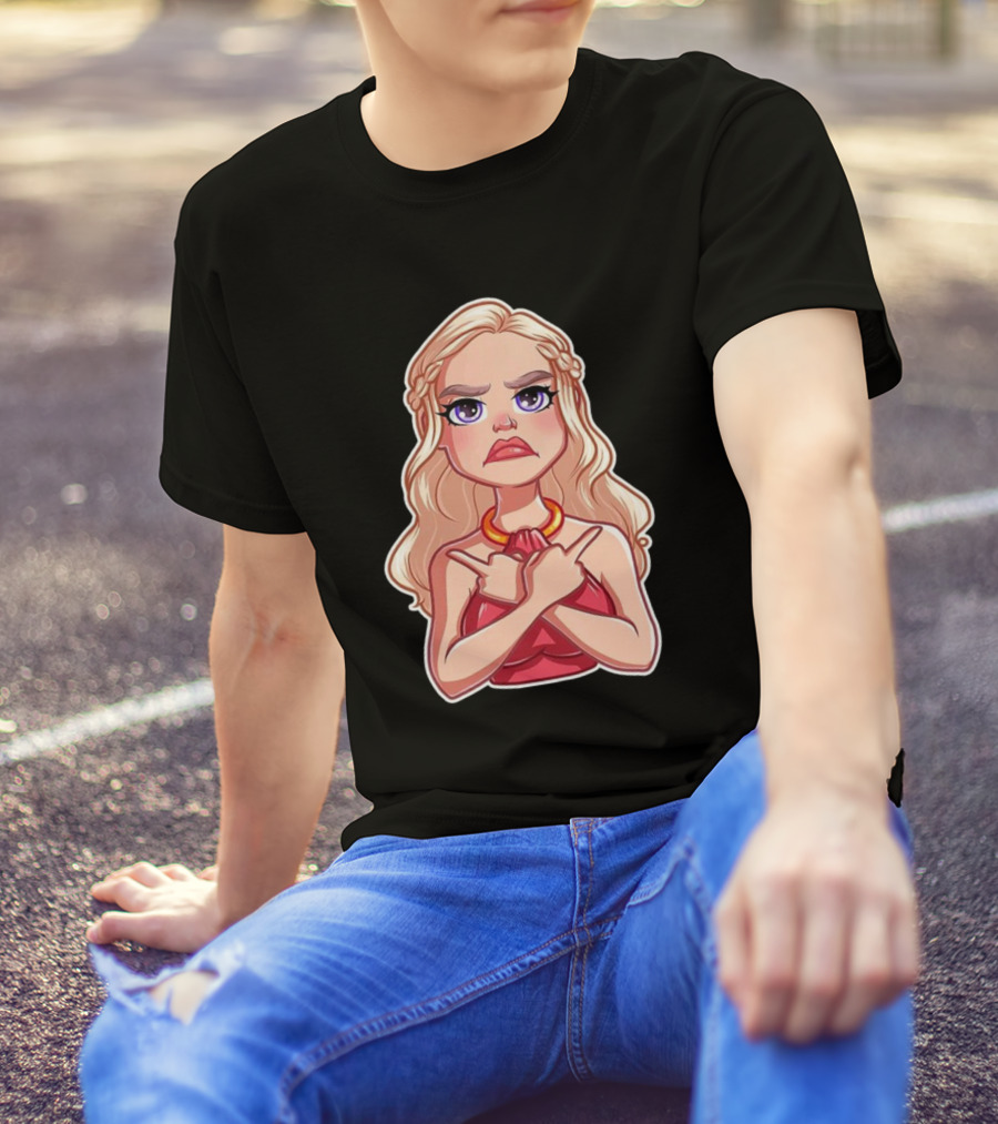 Fak Queen Beautiful Blonde Character Red Dress Crossed Fingers T-Shirt