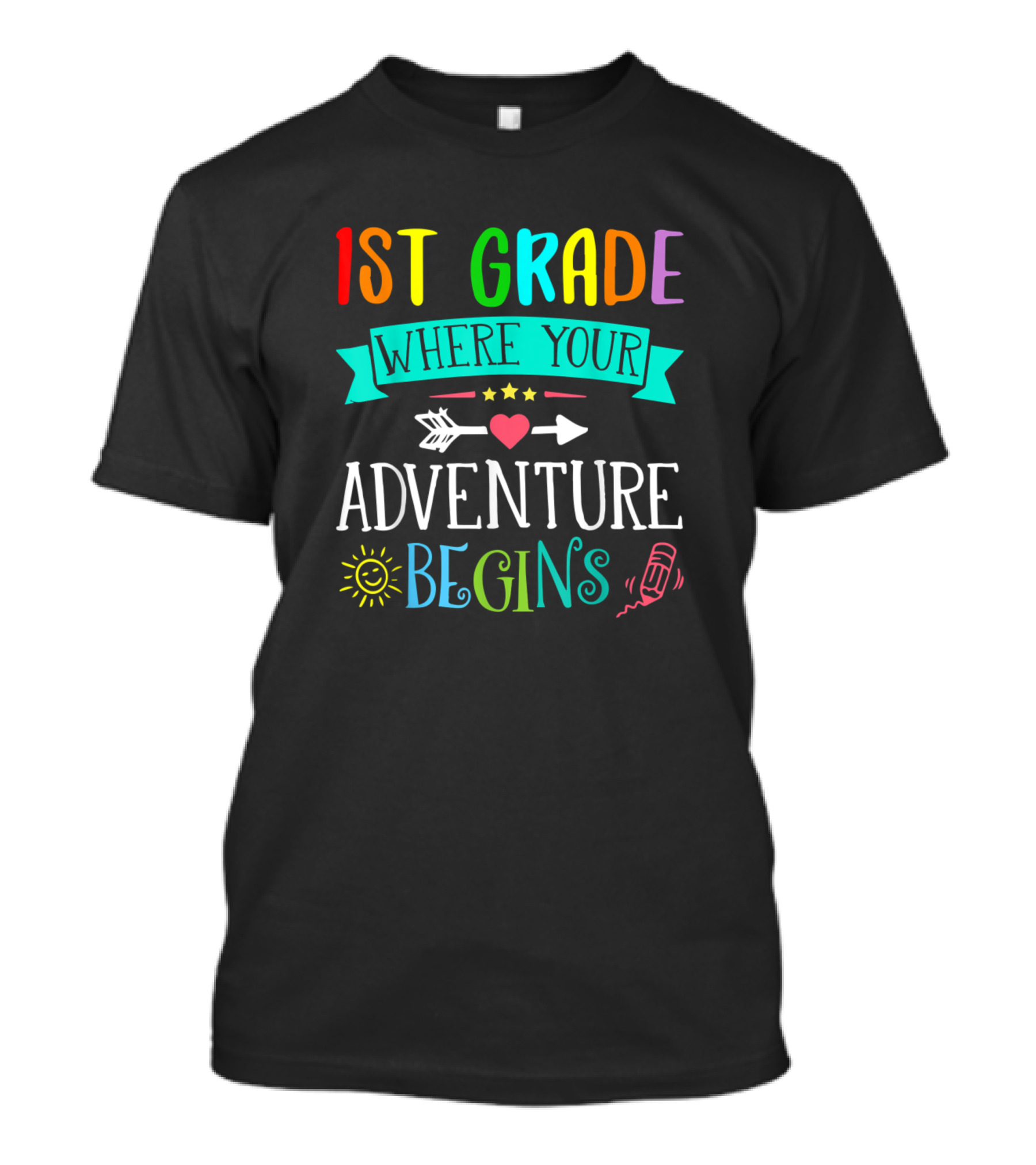1st Grade Where Your Adventure Begins Arrow Heart Sun Crayon T-Shirt