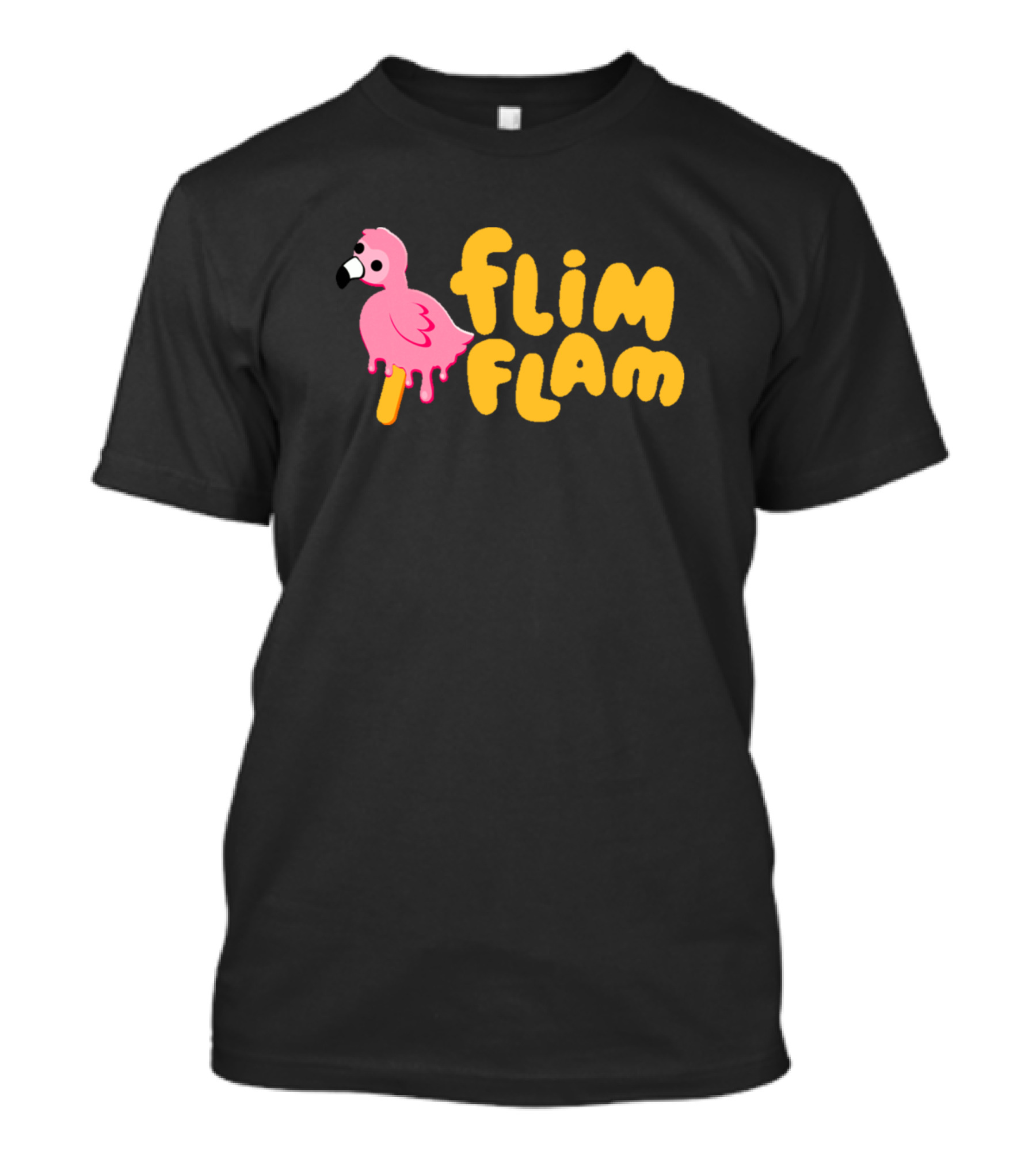 Flamingo Flim Flam Dripping Pink Bird Yellow Letters T-Shirt