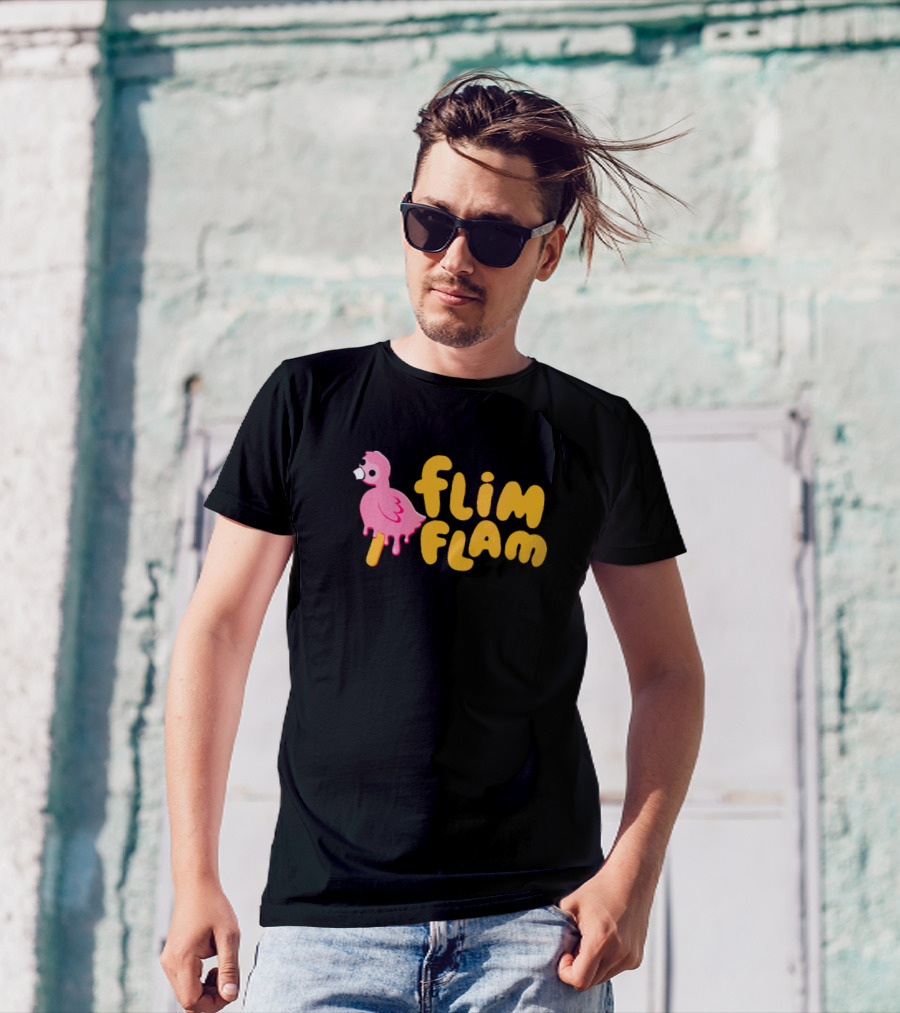 Flamingo Flim Flam Dripping Pink Bird Yellow Letters T-Shirt