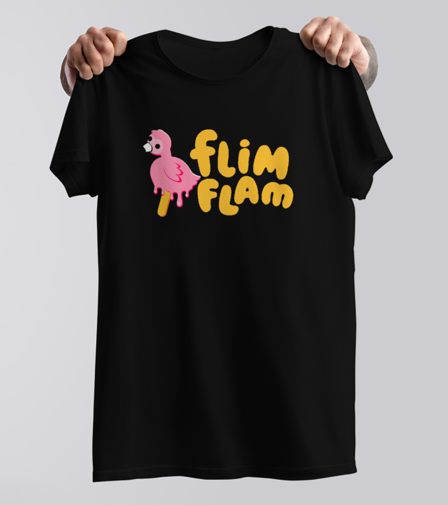 Flamingo Flim Flam Dripping Pink Bird Yellow Letters T-Shirt