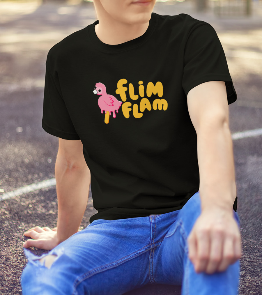 Flamingo Flim Flam Dripping Pink Bird Yellow Letters T-Shirt