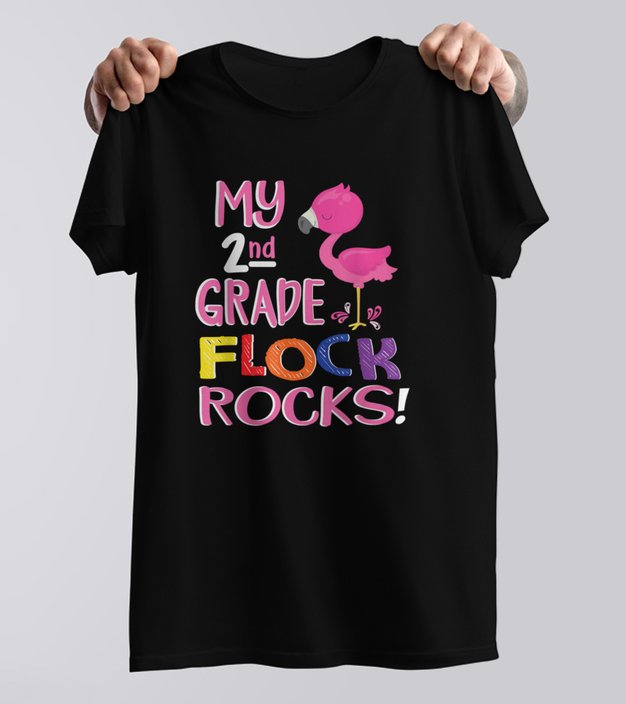 Flamingo My 2nd Grade Flock Rocks Teacher T-Shirt