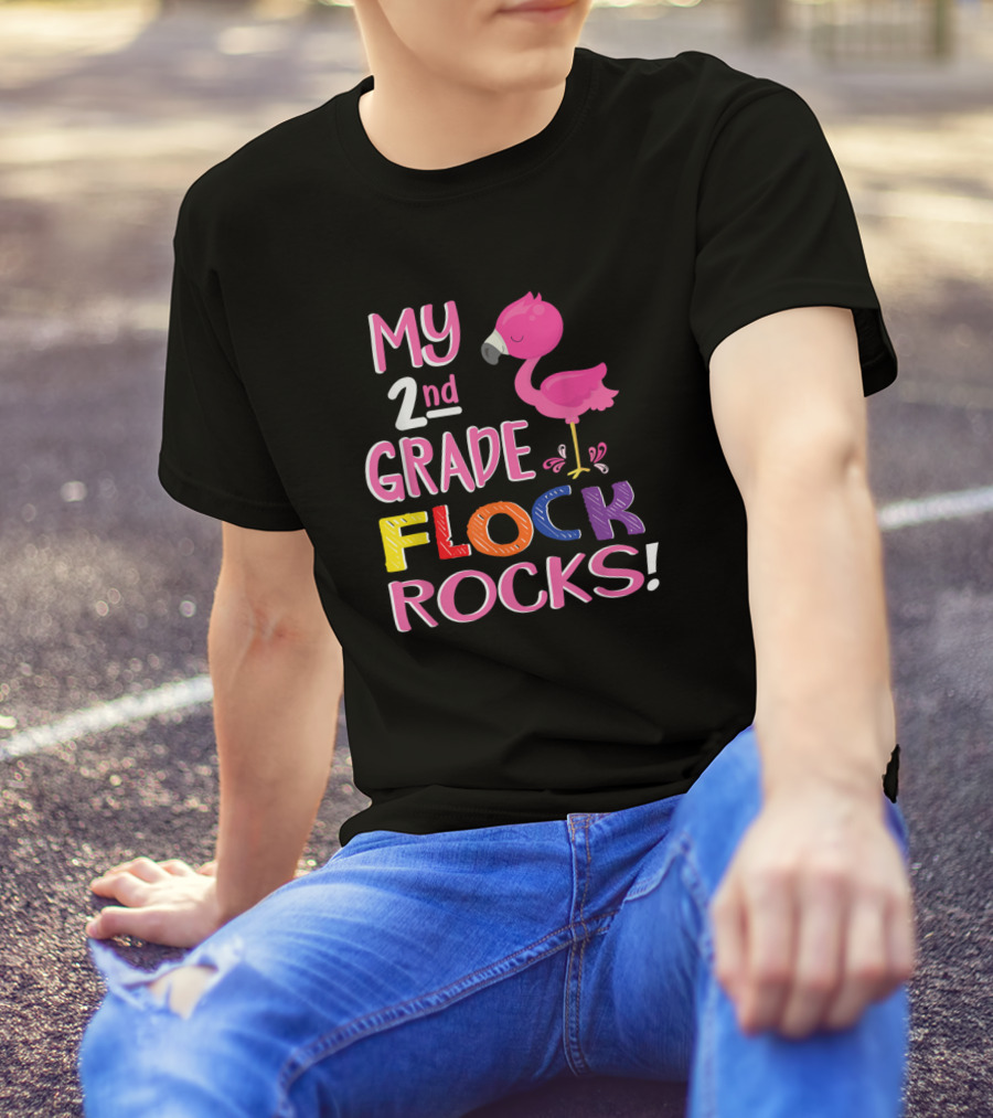 Flamingo My 2nd Grade Flock Rocks Teacher T-Shirt