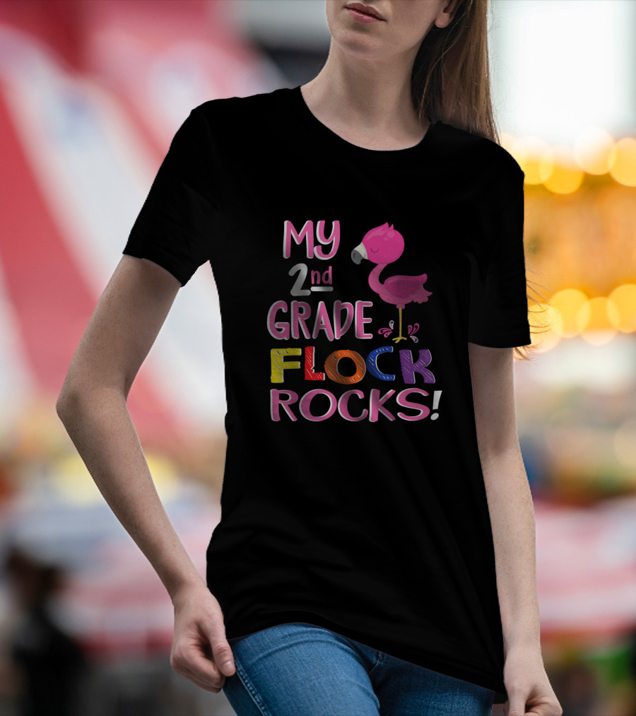 Flamingo My 2nd Grade Flock Rocks Teacher T-Shirt