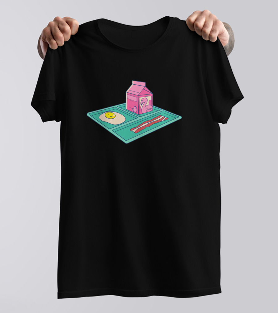 Milk Carton Flamingo Breakfast Tray With Egg And Bacon T-Shirt