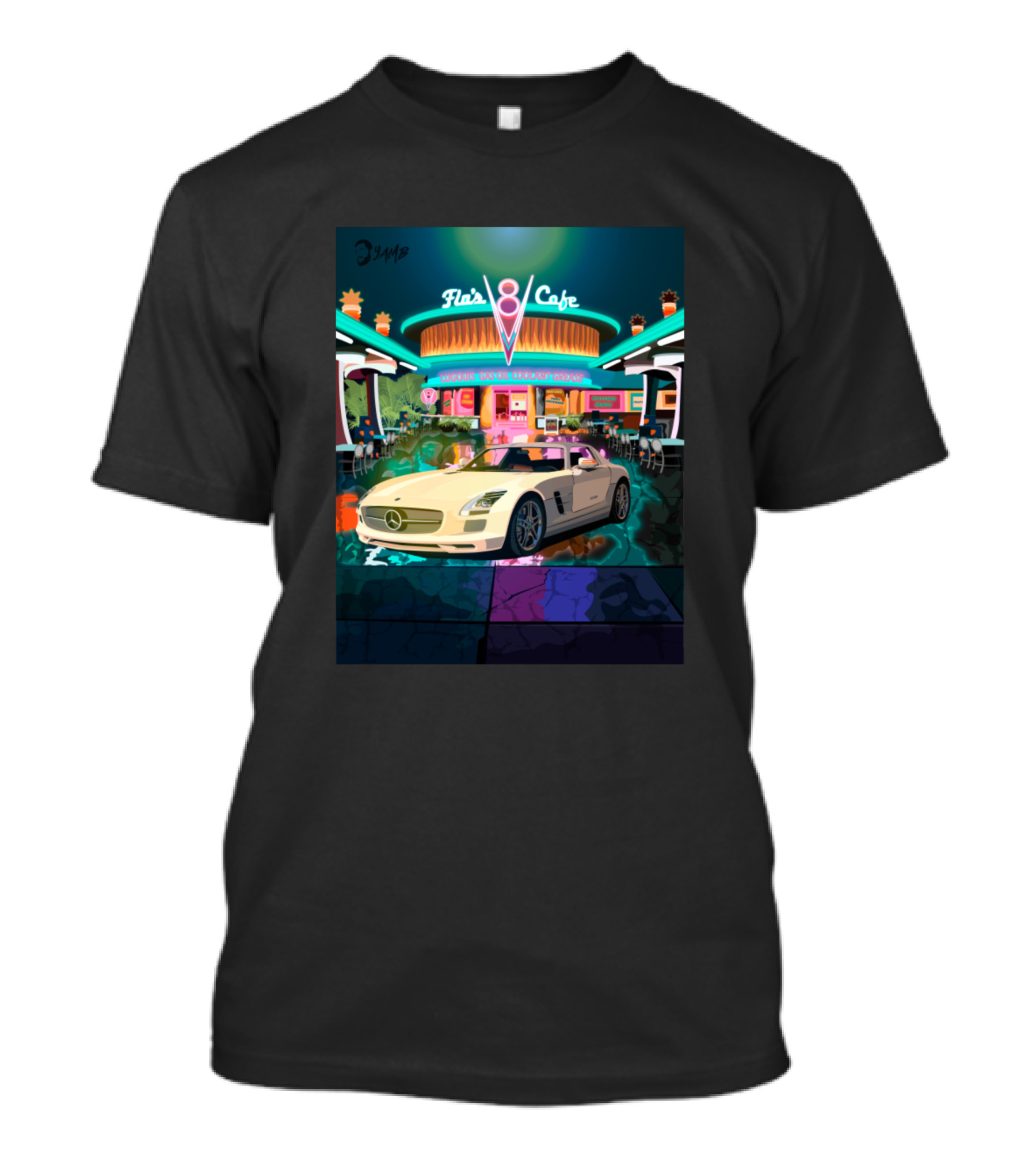 Flos 8 Cafe Neon Car Retro Diner Scene T-Shirt