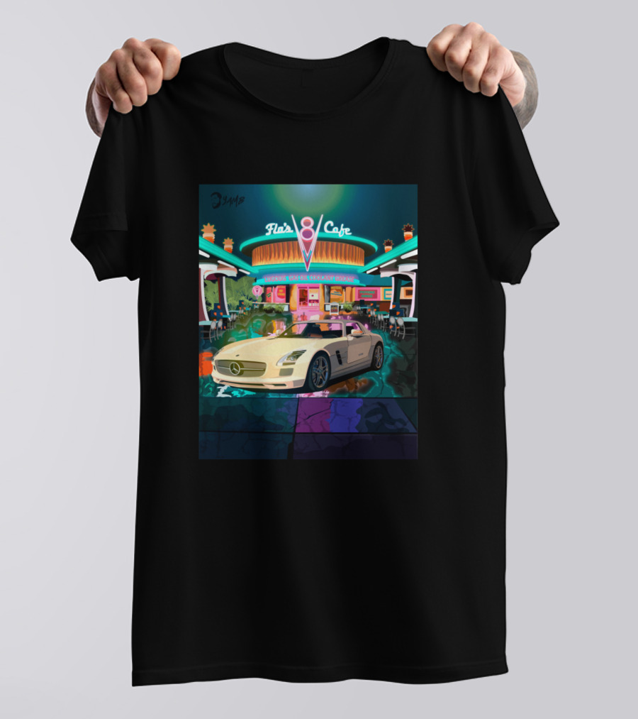 Flos 8 Cafe Neon Car Retro Diner Scene T-Shirt