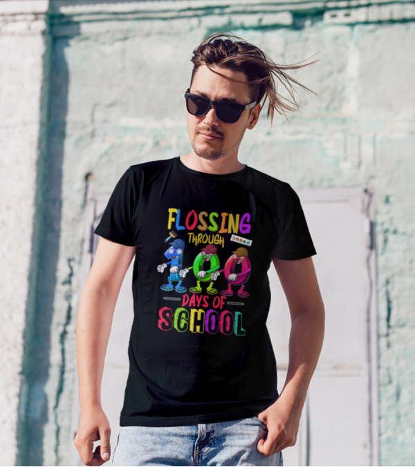 Flossing Through 100 Days Of School With Colorful Dancing Numbers T-Shirt