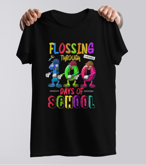 Flossing Through 100 Days Of School With Colorful Dancing Numbers T-Shirt