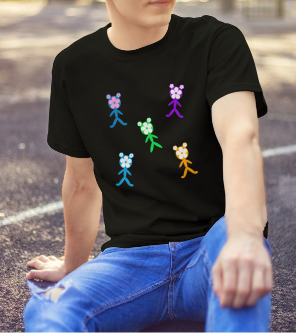 Flower Head Friends Colorful Floral Characters T-Shirt