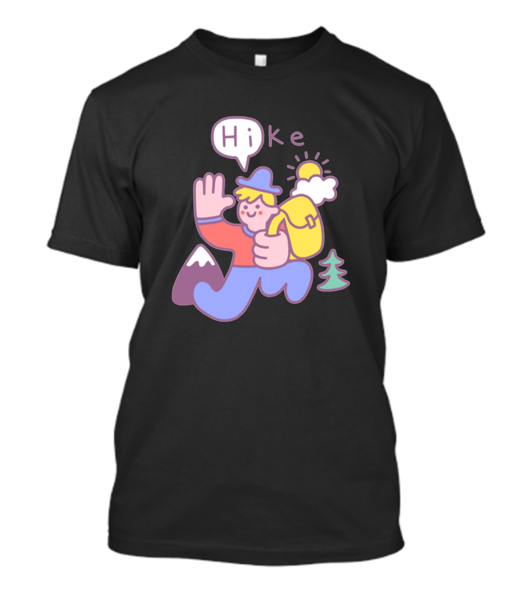 Friendly Hike With Smiling Backpacking Adventurer And Sunburst T-Shirt