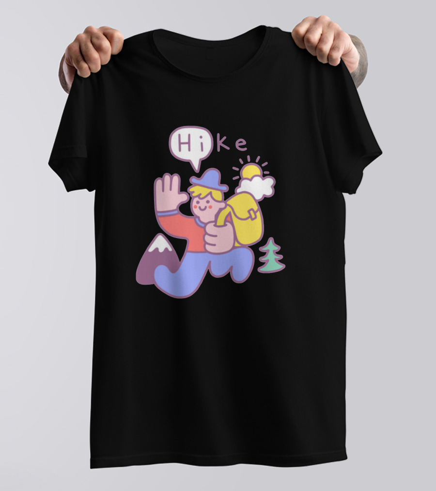 Friendly Hike With Smiling Backpacking Adventurer And Sunburst T-Shirt
