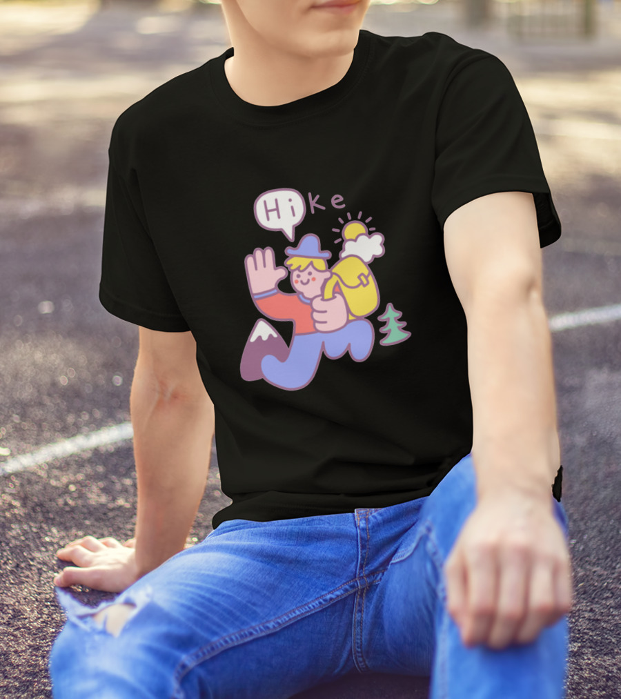 Friendly Hike With Smiling Backpacking Adventurer And Sunburst T-Shirt