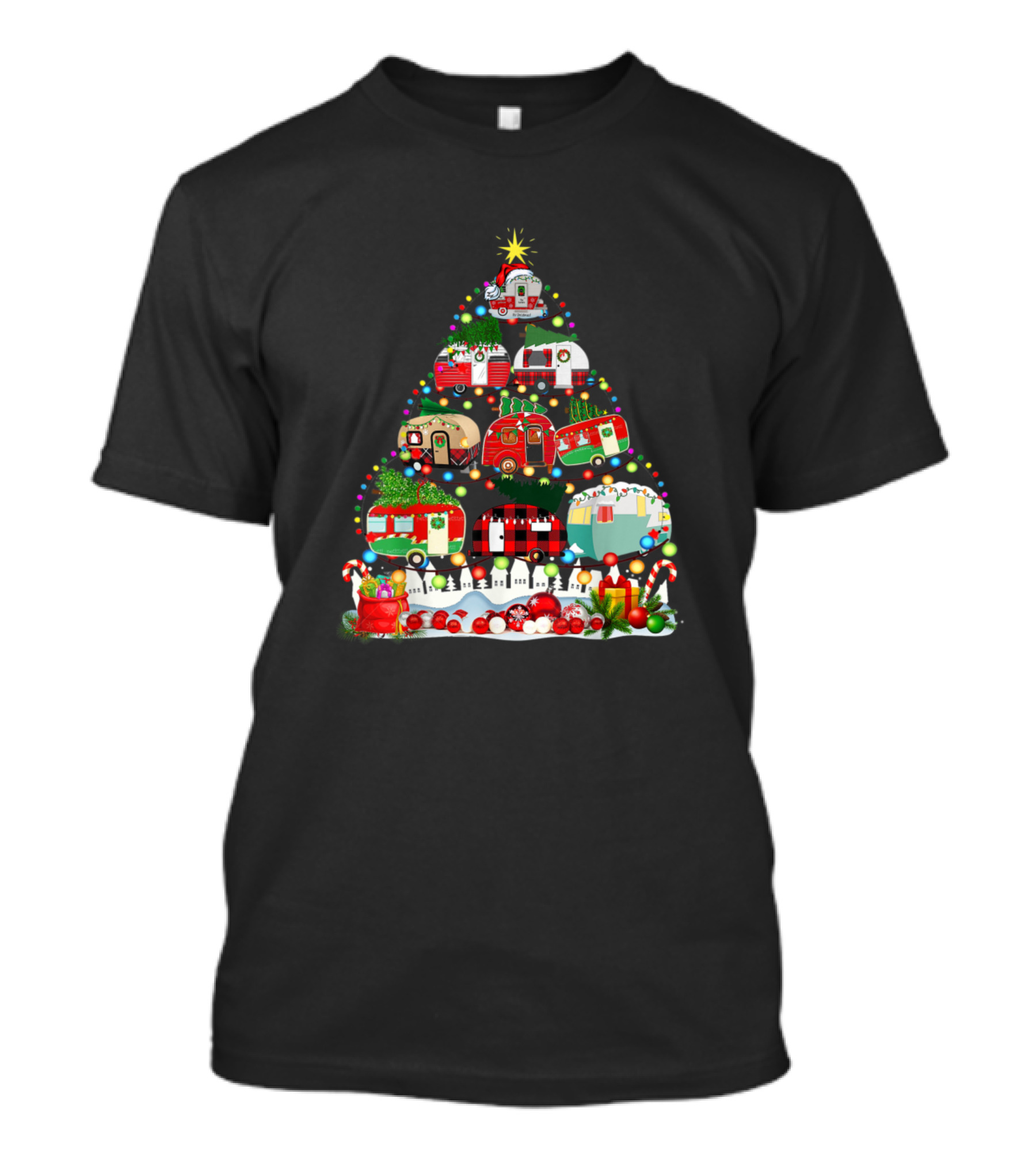 Merry Christmas Funny Camping Tree Camper Snowman T-Shirt