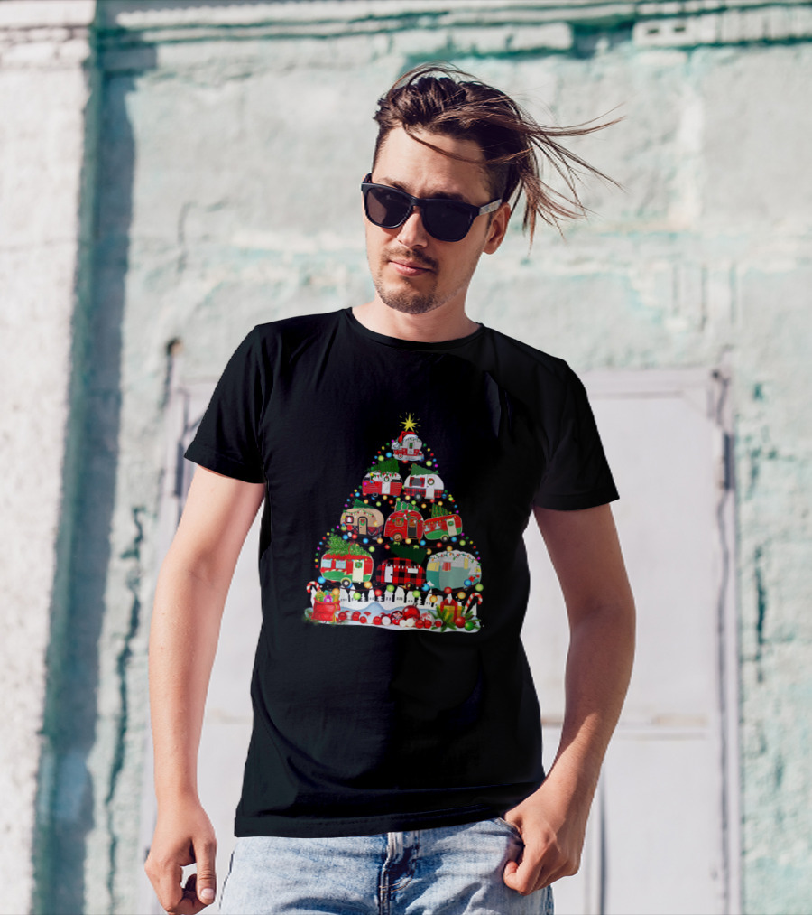 Merry Christmas Funny Camping Tree Camper Snowman T-Shirt