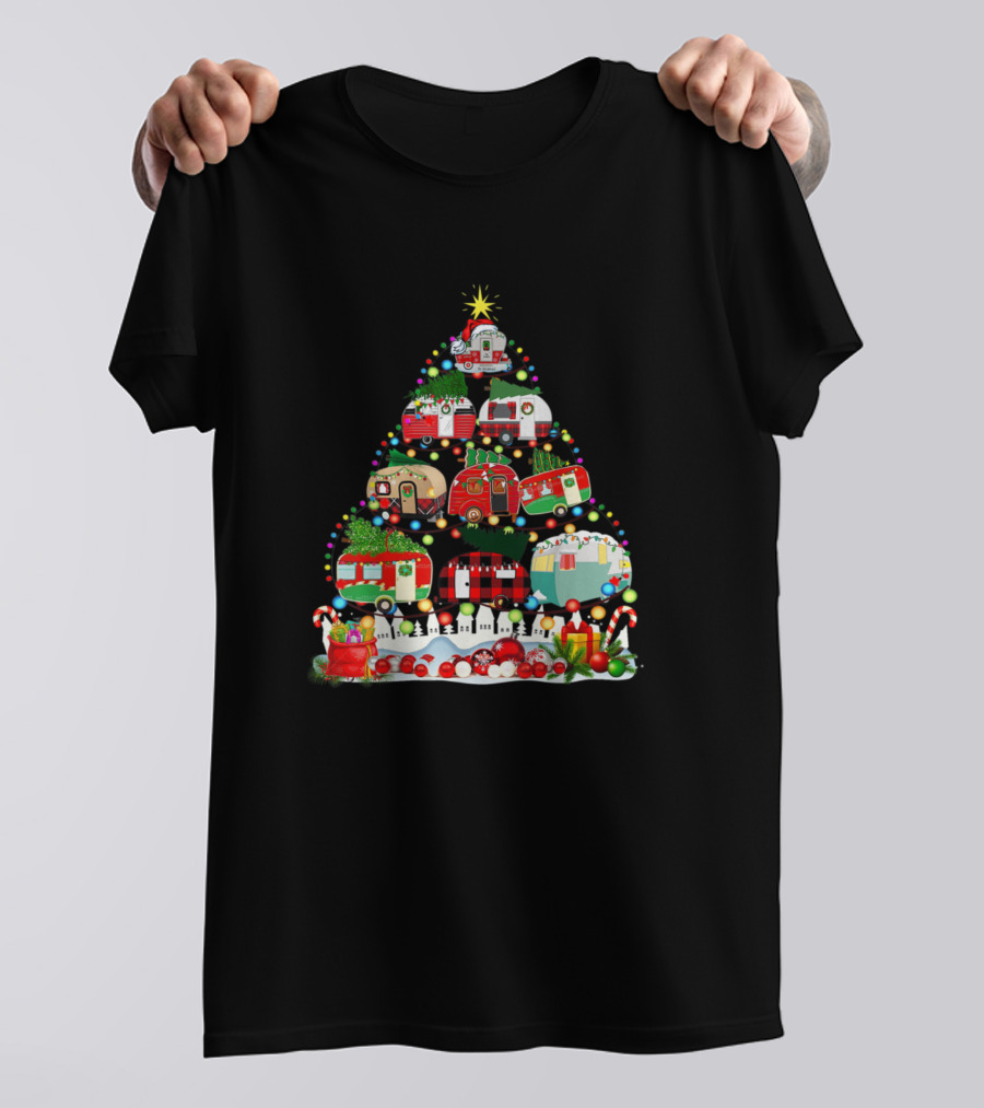 Merry Christmas Funny Camping Tree Camper Snowman T-Shirt