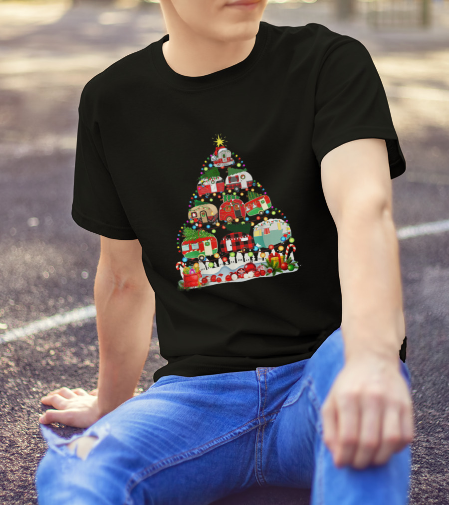 Merry Christmas Funny Camping Tree Camper Snowman T-Shirt