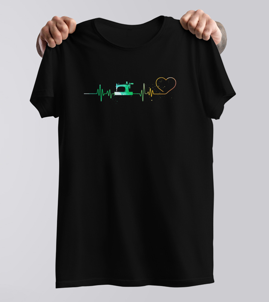 Funny Sewing Quilting Patchwork Heartbeat Quilter Machine And Heart T-Shirt