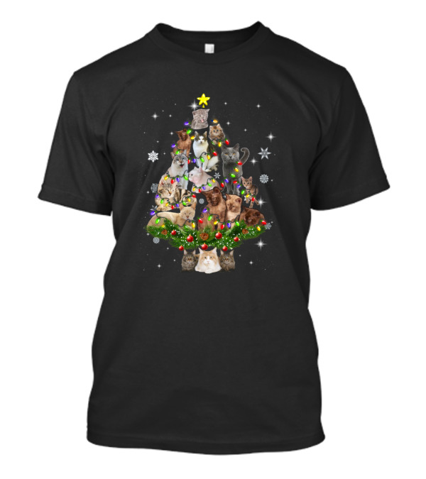 German Shepherd Cat Christmas Tree Lights Funny Dog T-Shirt