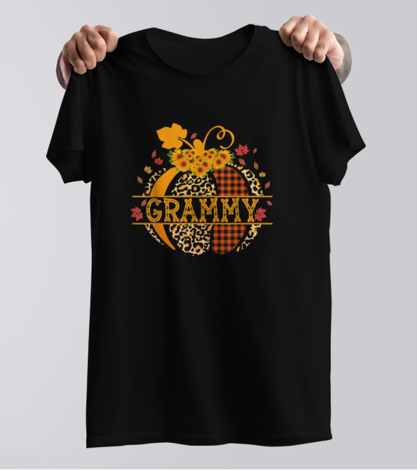 Grammy Pumpkin Leopard Print Sunflower Grandma Buffalo Plaid Autumn Leaves T-Shirt