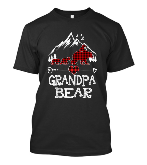 Grandpa Bear Christmas Red Plaid Buffalo Mountain Heart Arrow T-Shirt