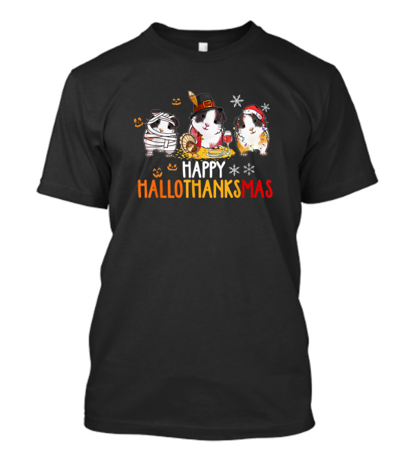 Happy Hallothanksmas Guinea Pigs Mummy Pilgrim Christmas Lights T-Shirt