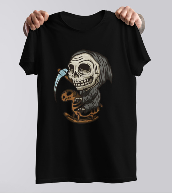 Halloween Grim Reaper Zombie Skull Riding Rocking Horse T-Shirt