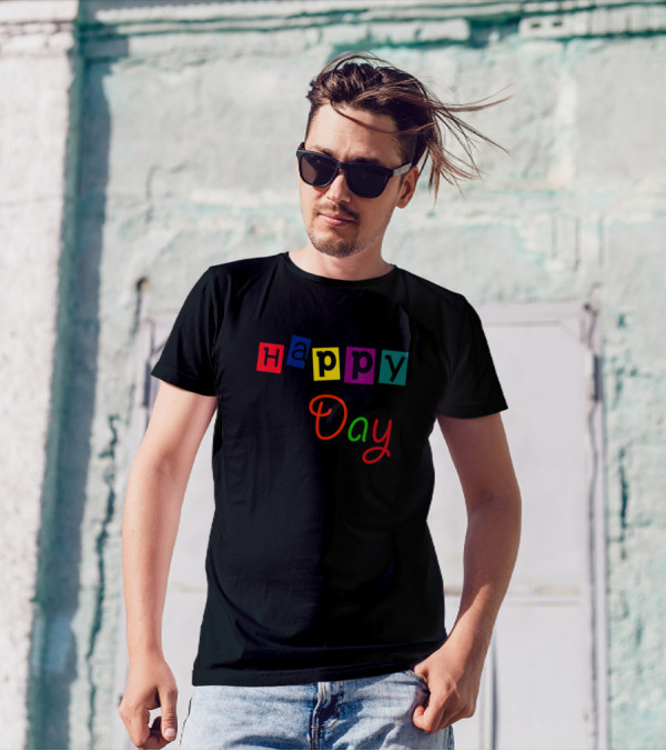Happy Day Colorful Block Letters Playful T-Shirt