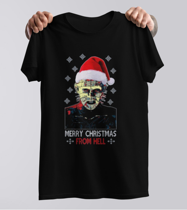 Merry Christmas From Hell Hellraiser Pinhead Santa Hat T-Shirt