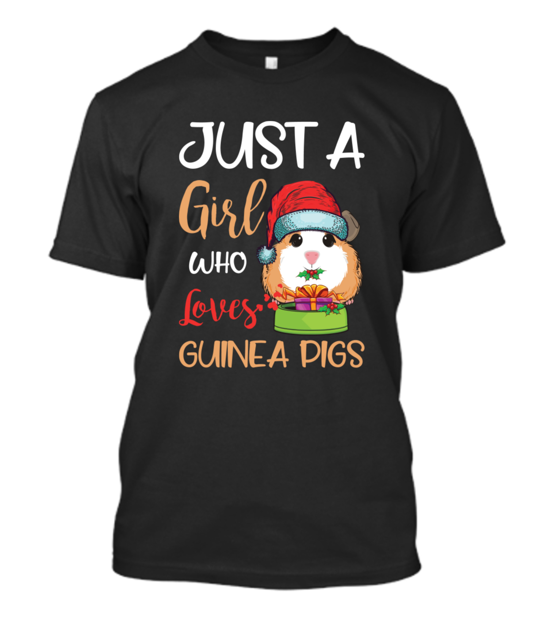 Just A Girl Who Loves Guinea Pigs Wearing Santas Hat T-Shirt