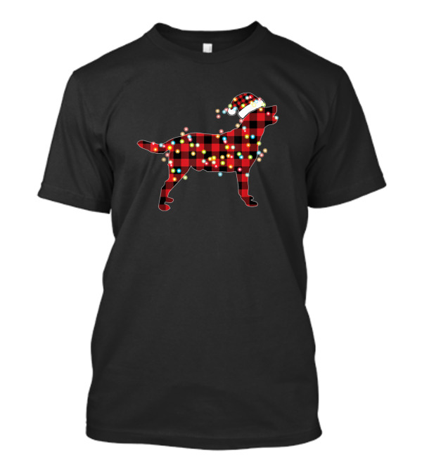 Labrador Retriever Christmas Lights Santa Hat Plaid Buffalo T-Shirt