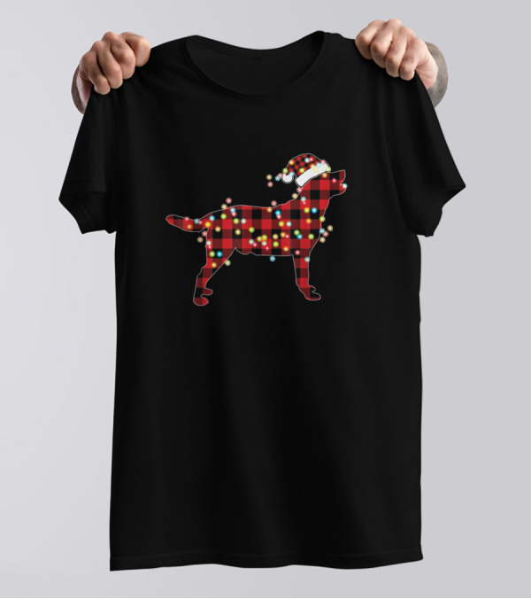 Labrador Retriever Christmas Lights Santa Hat Plaid Buffalo T-Shirt