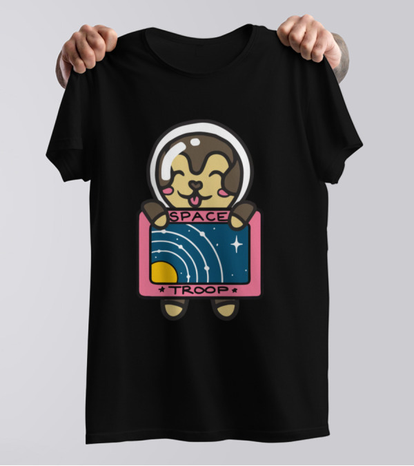 Laurenzside Space Troop Cute Astronaut Holding Cosmic Scene T-Shirt