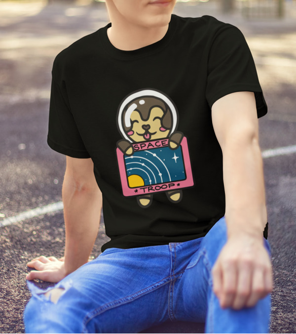 Laurenzside Space Troop Cute Astronaut Holding Cosmic Scene T-Shirt