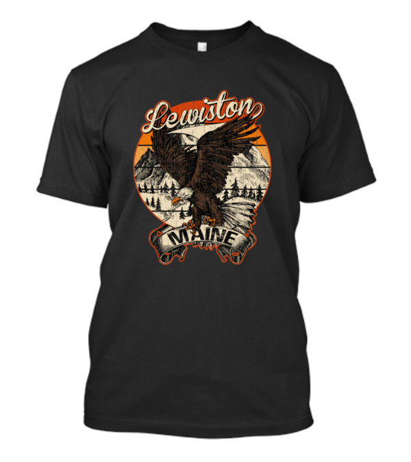 Lewiston Maine Bald Eagle Retro Vintage Aesthetic Mountain Scene T-Shirt